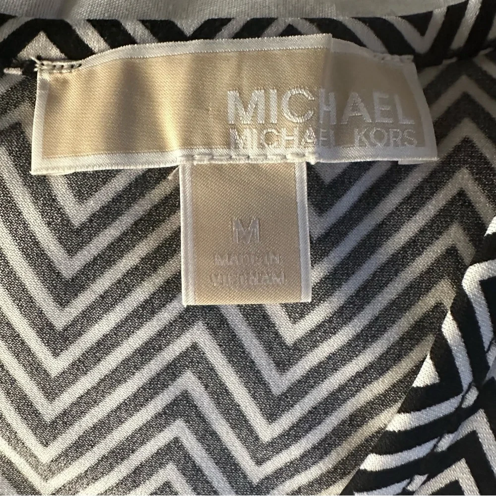 Michael Michael Kors Black White Chevron Fit Flare Midi Dress Womens Medium